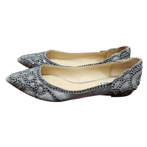 Badgley Mischka Gunmetal Gigi Crystal Platinum Pointed Toe Ballet Flats Shoes 9 - Picture 8 of 15